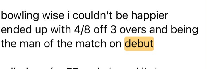 Message: 4 for 8 off 3 overs and man of the match on debut